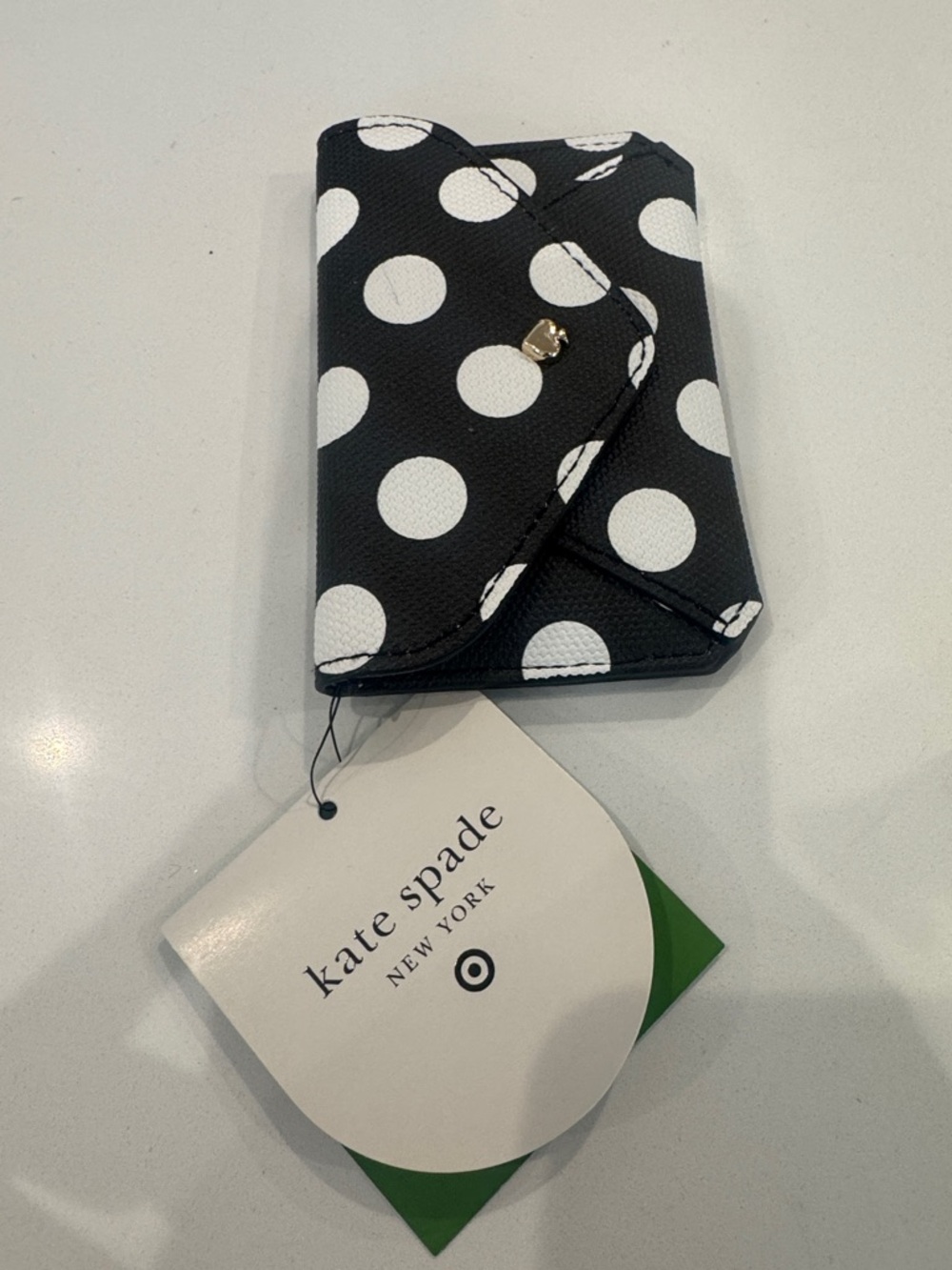 kate spade Black and White Polka Dot Card Case with Gold Spade Accent